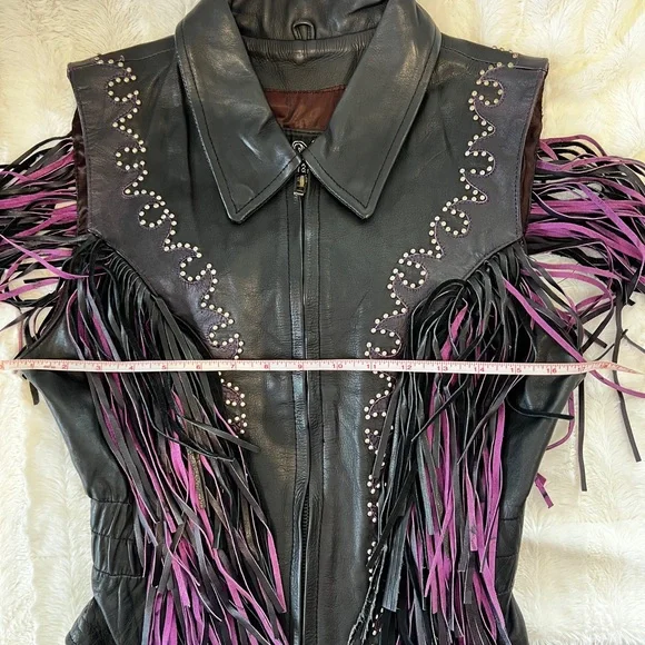 Leather black and purple vest. Fits like a medium although labeled a large. - Picture 3 of 7